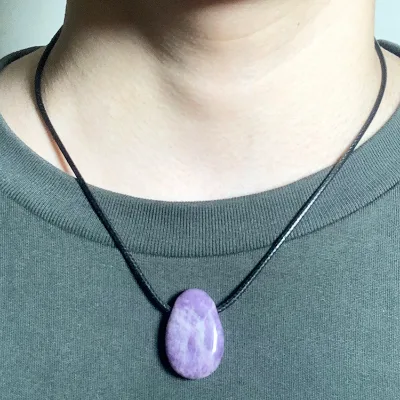 Natural Purple Lepidolite 30mm Pear-Cut Drilled Water Drop Solitaire Pendant Natural Crystal Stone for Fashion Jewelry