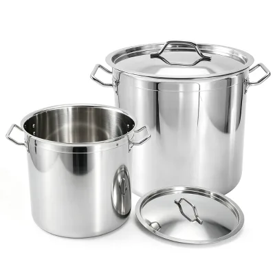 Commercial Polished Finish Thick Food Grade Stainless Steel Stock Soup Pot Encapsulated Base Fast Heating Even Cooking