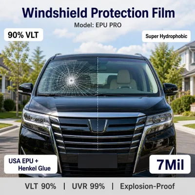 2027 New Trend Windshield Glass Protection Film 7mil EPU Car Anti-Stone Splinter-Proof Hydrophobic China Factory