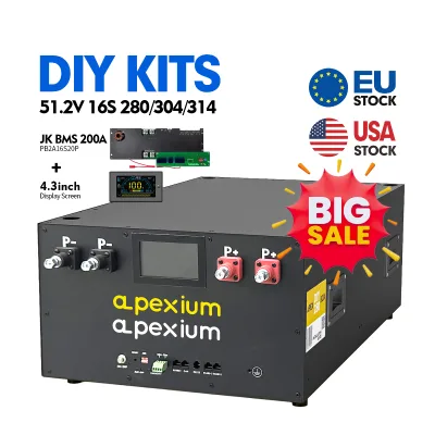 Big Sale Apexium 48V 16S Lf280K Lf304 Diy Battery Box 51.2V 15Kwh Hektary Off Grid Lithium Ion Batteries for Home Energy Storage