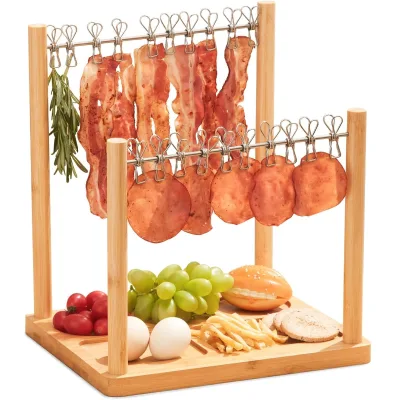 Bamboo Wooden Bacon Hanging Clothesline Charcuterie Tray Board