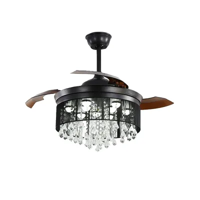 42 Inch Decorative Chandelier Retractable Invisible Crystal Ceiling Fan with Led Light Lamp