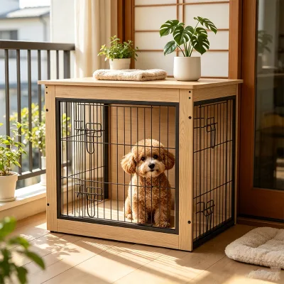 Modern Indoor Home Use Furniture Style Dog Crate with Solid Wood Top Secure Lock for Small Medium Pets Training Kennel