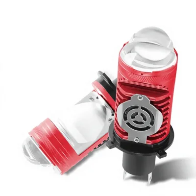 LED Lens Headlight Fisheye High/low Beam Dual-color Dual-lens Retrofit Spotlight with a Red Aluminum Alloy Housing Guangdong