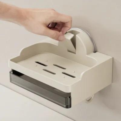 Suction Cup Soap Box Wall Mounted Non Perforated Bathroom Soap Box Storage Rack for Household Drainage and Storage