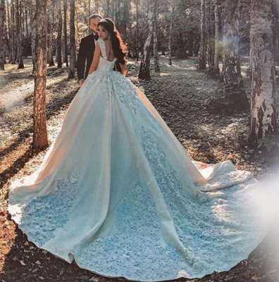 Luxury Off Shoulder Lace Appliques Bridal Gown Satin Ball Gown Wedding Dress
