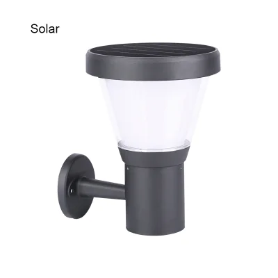 Solar Outdoor Aluminum Wall Light Black IP54 2700K Warm White LED Waterproof Acrylic Shade Garden Lamp for Exterior Use