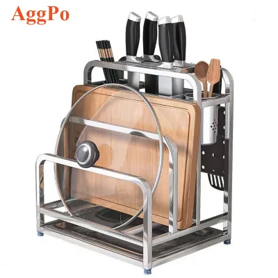 Modern Simple 304 Stainless Steel Knife Holder Kitchen Multi-functional Spatula Spoon Cutting Board Integrated Storage Rack