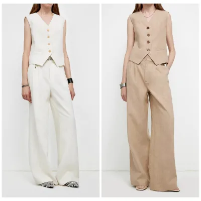 Customized Women's Breathable Textured Ramie Oversize Casual Trousers Mid Waist Wide Leg Pants for Summer Washed Technics