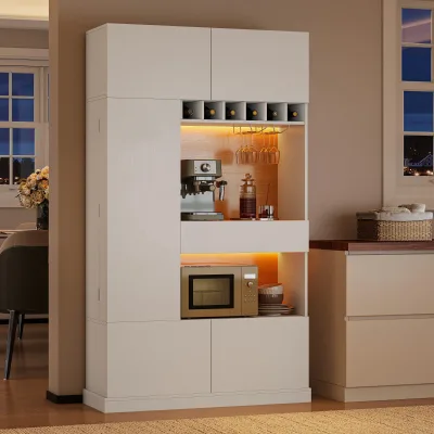 Factory OEM Modern Dining Multifunctional White Wood Microwave Stand Buffet Sideboard Storage Pantry Cabinet with Door Shelves