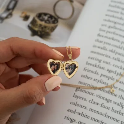18K Gold Heart Locket Photo Necklace Minimalist Personalized Women Openable Picture Locket Necklace for Gifts