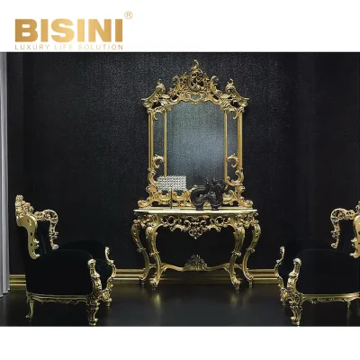European Style Antique Console Table with Mirror Light Luxury Into the Wall Console Half Round Table