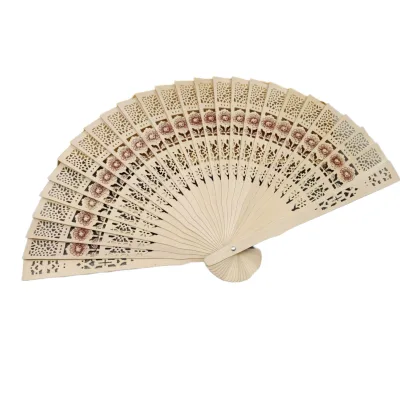 Multicolor Wooden Folding Fan Hollow Carved Chinese Vintage Women Small Cherry Wood Scented QYL Brand Birthday Gifts Wedding