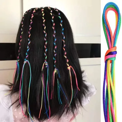 Colorful Synthetic Crochet Hair Strings Tinsel Extensions Braiding Ribbon Highlights Glitter Thread Yarn Party Girls Women