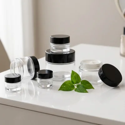 Clear Glass Round Cosmetic Jars Screw Lid Face Cream Container Bulk Empty Refillable Pot for Body Butter Travel