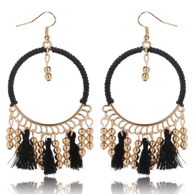 Boho Tassel Drop Earrings Gold Plated Hemp Rope Women's Fashion Party Jewelry Bohemian Style Dangle