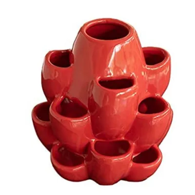 Ceramic Garden Planter Multi Purpose Ceramic Planter for Succulents, Herbs, Small Cacti, Cut Flowers & Strawberries, Red