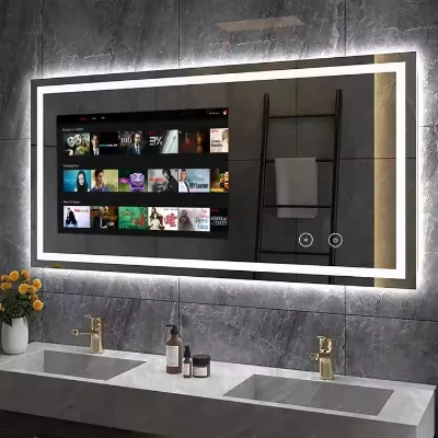 LED Smart Mirror with Touch Screen TV Magic Bathroom Mirror Lights for Outdoor Rectangular Smart Gym Mirror for Salon Apartment