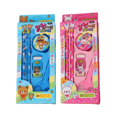Cartoon Animal 5-Piece Set Pencil Eraser School Stationery Children's Gift Wholesale Prize