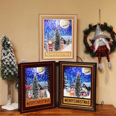 Xmas Photo Frame With Music Merry Christmas Craft Beautiful Picture Frame With Snow Blowing and Light for Christmas Decoration
