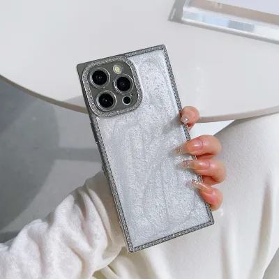 16 15 14 13 Pro Max Plus Glitter Rhinestone Phone Case with Electroplated Frame Shine Epoxy Design Shockproof Protection Cover