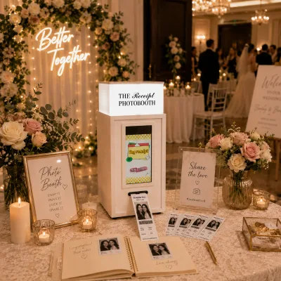 Wedding Party Label Photo Printer, Customizable Editing Information, Romantic Selfie Booth Receipt Photo Printer