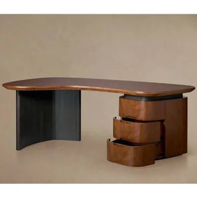 Luxury Organic Curved Wood Executive Mid-Century Modern Indoor Hotel Project Furniture Bespoke Handcrafted Wooden Desk