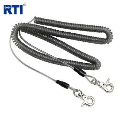 10KG/22LB 5M Stopdrop Coil Lanyard Tater Steel Wire Coiled Cable Lanyard With Carabiners