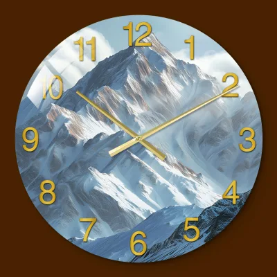 Modern Snow Mountain Glass Wall Clock Large Luxury Realistic Peak Print Silent Quartz 30mm Living Room Bedroom Hotel Lobby