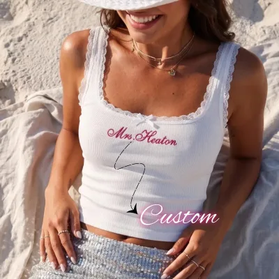 Qiuhan Personalized Embroidery Bridal Top Custom Bridal Tank Lace Tank Top Engagement Party Gift Custom Wedding Apparel
