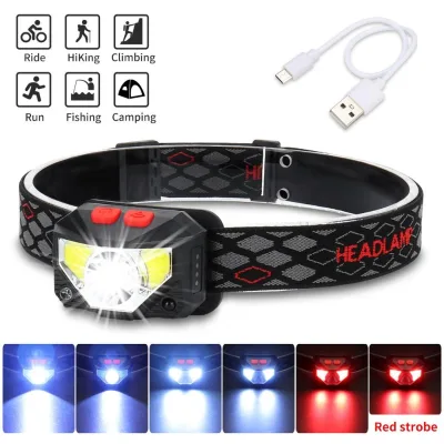 Motion Sensor Inductive LED Headlight Headlamp Rechargeable Built in Battery Head Torch Lamp RED Fishing Light