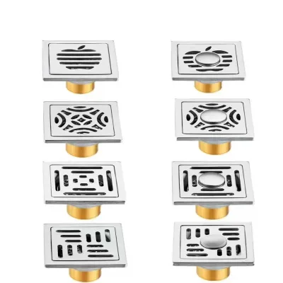High Quality Dual 6mm Thick 4 Inch Stainless Steel Pattern Bathroom Shower Brass Odor Proof Self Seal Floor Drain