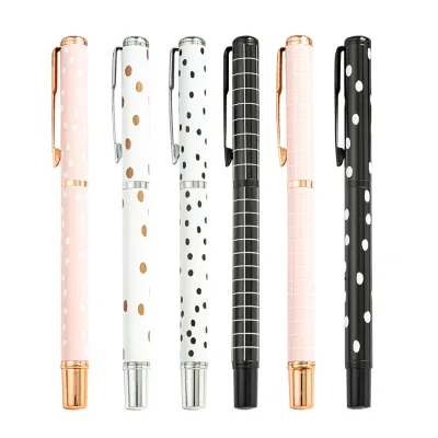 JH Nice Looking Elegant Polka Dots Pen Metal Roller Ball Pen With Printed Lines
