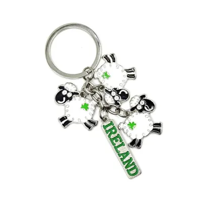 Irish Sheep Style Charm Keychain With Ireland Road Sign Key Ring Sheep Goat Enamel Charms
