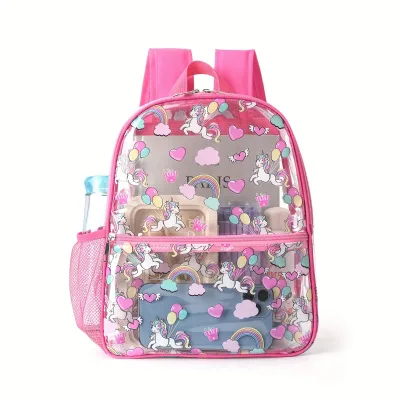 Hot Selling Large Capacity Transparent PVC Storage Backpack Waterproof Printed Cartoon Pattern Student School Bag Cross-Border