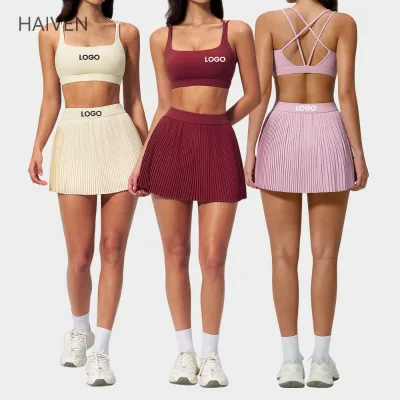 Custom Sports Bra Tennis Skirt with Shorts Gym Wear Clothes Yoga Skirt Two Piece Set Active Dress Woman