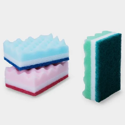 Double-Effect Antibacterial Biodegradable Sponge Scouring Pad with High Absorbency Small Wave Design for Kitchen Use