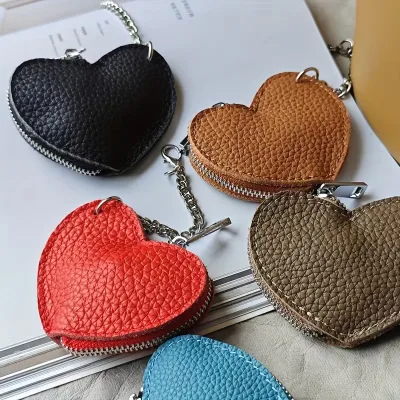 Mini Heart Coin Purse Pebbled PU Leather Keychain Portable Small Wallet Earphone Holder Cute Pouch