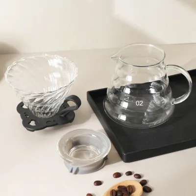 Wholesale 500ml Borosilicate Glass Pour Over Coffee Dripper Set with Spiral Filter and Glass Server for Cafe Home