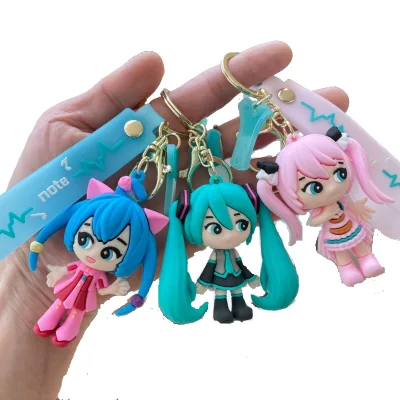 Virtual Singer Hatsune Girl Toy Doll Keychain Cute 3D Doll Couple Backpack Gift Pendant Wholesale PVC Anime KeyChain Accessories