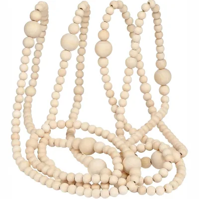 12 Feet Christmas Wooden Beads Garland Round Craft Farmhouse Vintage Wood Bead Garlands for Xmas Decoration Supplies