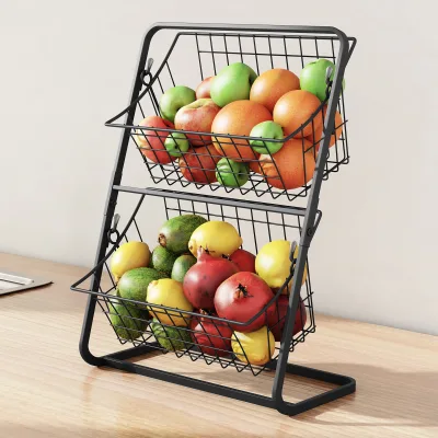 Black Floor-Standing Multi-Layer Kitchen Vegetable Storage Rack Indoor Household Metal Baskets Fruit Storage Rack