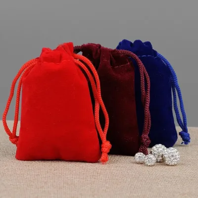 New Arrival 12*15CM Red Velvet Drawstring Pouch Bags for Perfume Cosmetic Jewelry Gift Packaging Textile Packaging