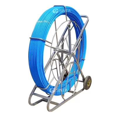 Portable Wheeled FRP Duct Rodder Flexible GRP Cable Pulling Rod Conduit Fish Rod for Pipeline Threading Fiber Optic Installation