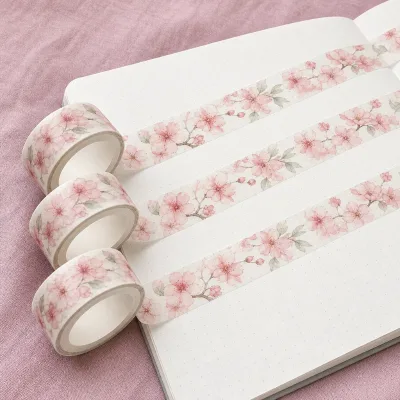 Custom Kawaii Sakura Cherry Blossom Pastel Spring Watercolor Washi Tape Decorative Journaling Scrapbooking