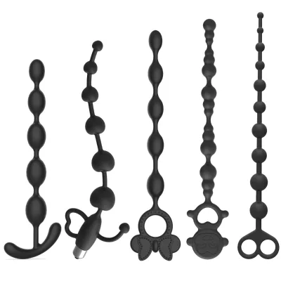 5 Styles Black Water Drop Anal Butt Plugs Beginner Training Silicone Beads Anal Plug for Men