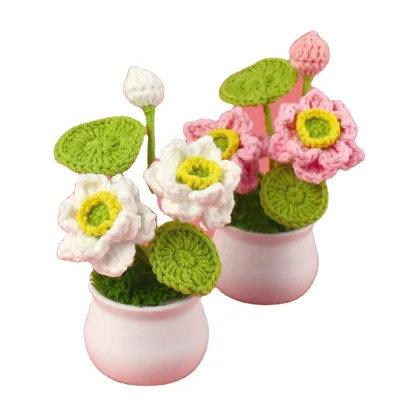 Customizable Creative Handmade Gifts Crochet Flower Pot Fruit Plant Flowers Rose Daisies Lotus Tulips Strawberry Warm Gift