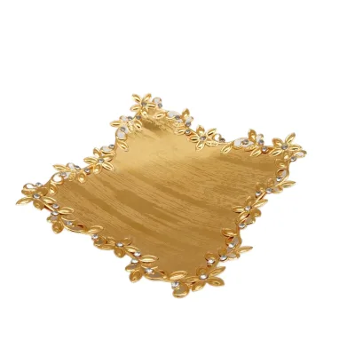 Gold Plated Polished Eco-Friendly Minimalist Home Modern Kitchen Fruit Nuts Sweets Tabletop Reusable Metal Square Serving Candy