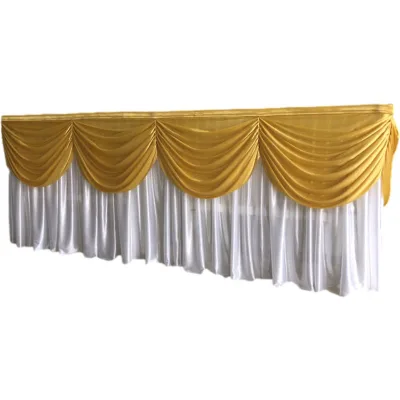 Luxury 10FT Satin Table Skirt With Wave Decoration Elegant Ruffled Wedding Banquet Table Skirting for Hotel Birthday Party