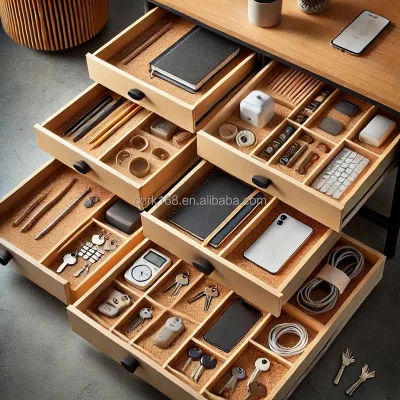 Custom Office Cork Drawer Organizer Desktop Organizer Pen Holder Cosmetic Knife Sundries Box